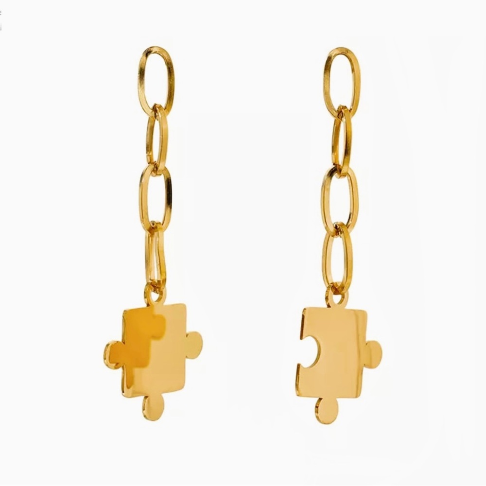🆕 Dainty 18k Chain Link Puzzle Piece Drop Dangle Earrings NWT